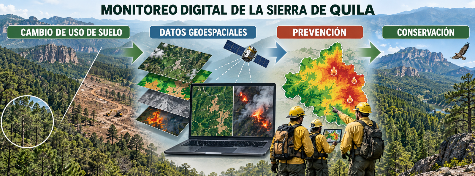 Resumen gráfico del monitoreo digital del cambio de uso de suelo en la Sierra de Quila.