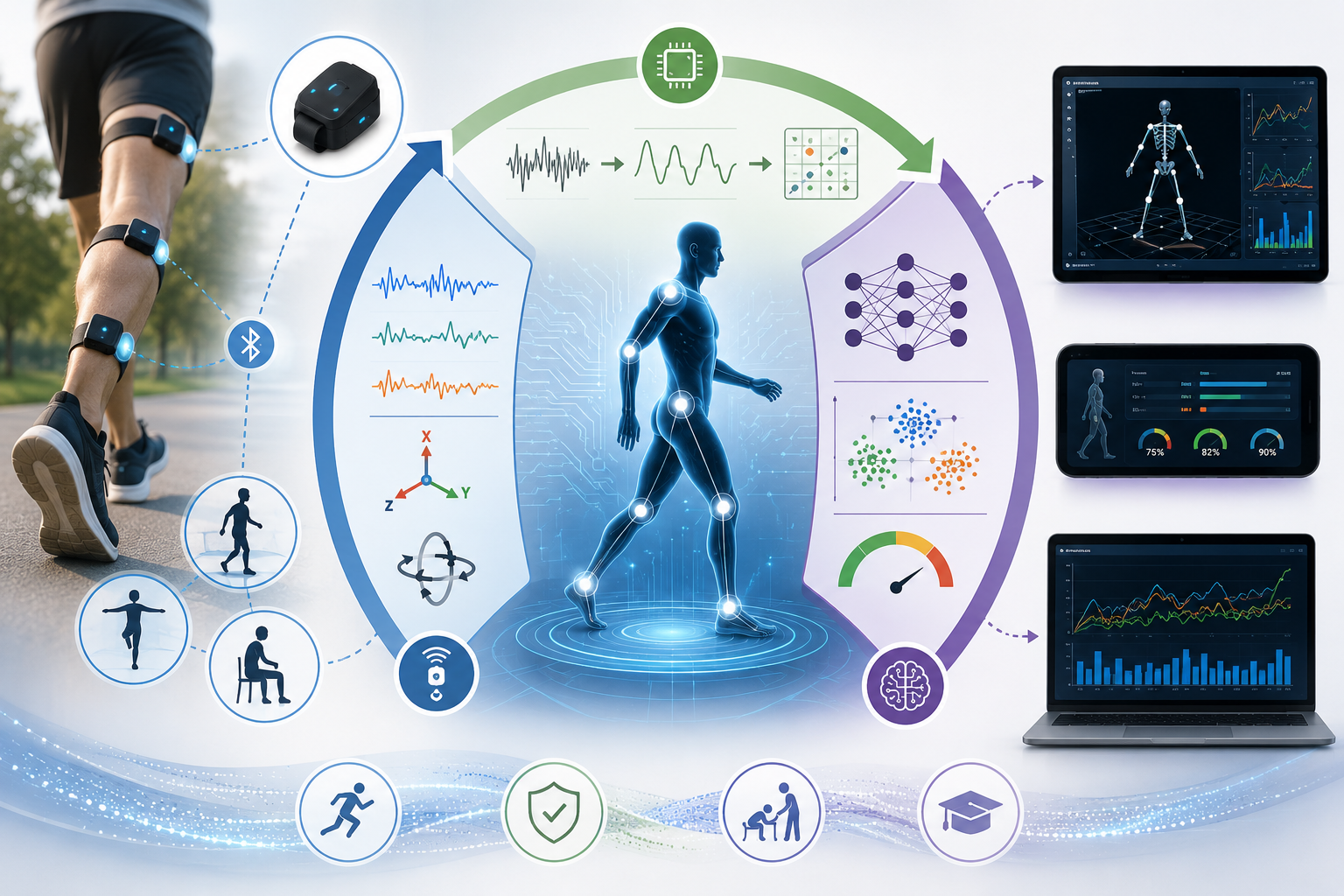 Resumen gráfico sobre biomecánica inteligente para analizar el movimiento humano.